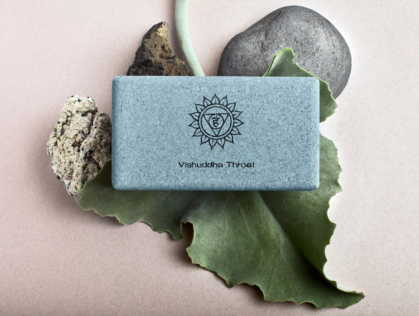 Bloco de yoga cortiça – VISHUDDHA chacra da garganta - azul - para comunicação, clareza e meditação