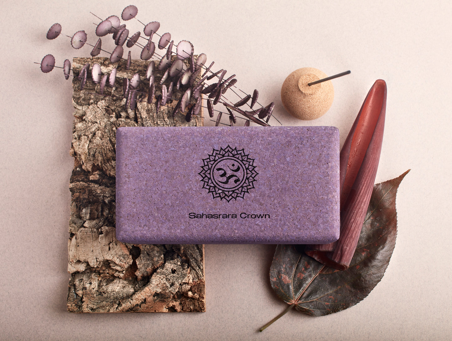 Bloco de yoga cortiça – SAHASRARA - chacra da coroa - violeta - para meditação, equilíbrio e conexão espiritual