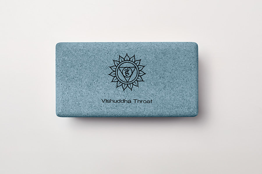 Bloco de yoga cortiça – VISHUDDHA chacra da garganta - azul - para comunicação, clareza e meditação