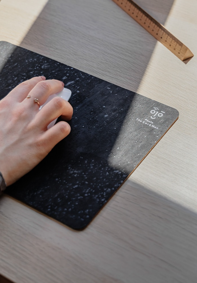 Mousepad de cortiça natural, antiderrapante, resistente a líquidos - 280×200 mm - preto